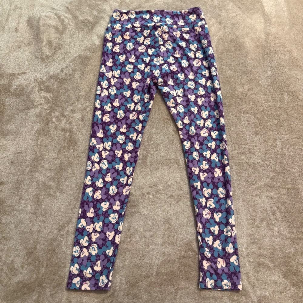 LuLaRoe Disney Mickey Mouse Leggings Purple Teal Floral OS One Size Womens - Picture 3 of 7